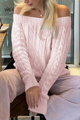 Off-Shoulder Cable Knit Sweater