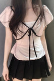 Puff Sleeve Tie Front T-Shirt