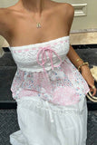Strapless Lace-Trimmed Floral Tank