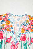 Floral Pattern Blouse with Flutter Sleeves