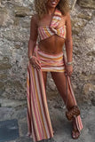 Striped Halter Skirt Set
