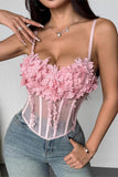Floral Applique Sheer Corset Camisole