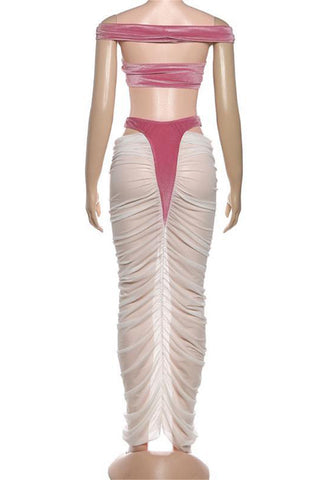 Off-Shoulder Mesh Skirt Set