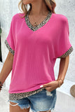 Leopard Patchwork V Neck T Shirt