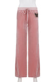 Wide-Leg Casual Pants with Butterfly Detail