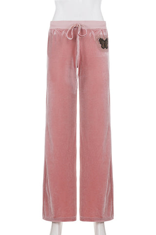 Wide-Leg Casual Pants with Butterfly Detail