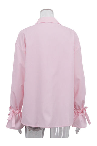 Button-Down Blouse with Tie Sleeve Detail