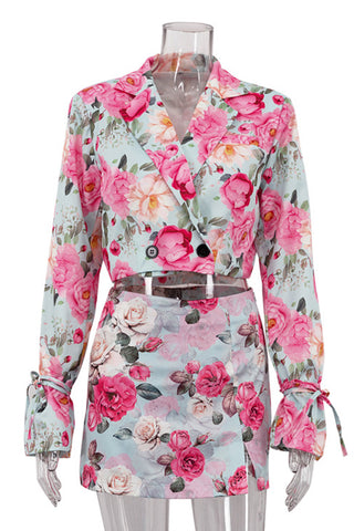 Floral Blazer and Skirt Set