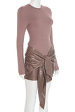 Long-Sleeve Tie-Front Casual Dress