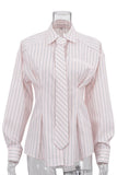 Striped Button-Front Shirt with Tie