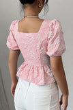 Button-Front Floral Peplum Top