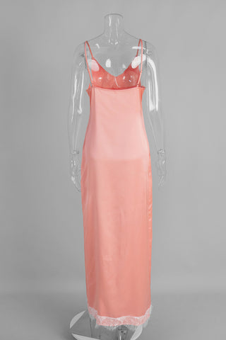 Lace Trim Slit Maxi Dress