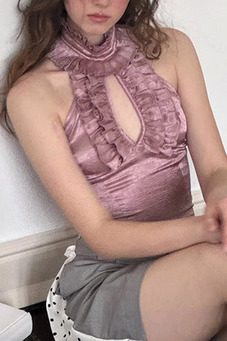 Ruffled High Neck Tank Top