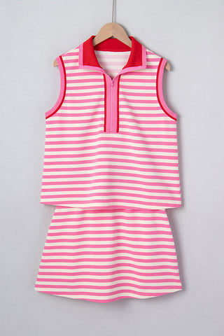 Striped Skirt Set with Polo Top