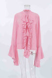 Ruffled Front Blouse with Flared Sleeves