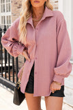 Cable Texture Puff Sleeve Loose Shacket
