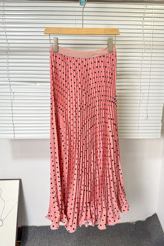 Pleated Polka Dot Maxi Skirt