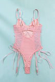 Embellished Sheer Lace-Up Bodysuit