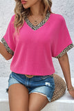 Leopard Patchwork V Neck T Shirt