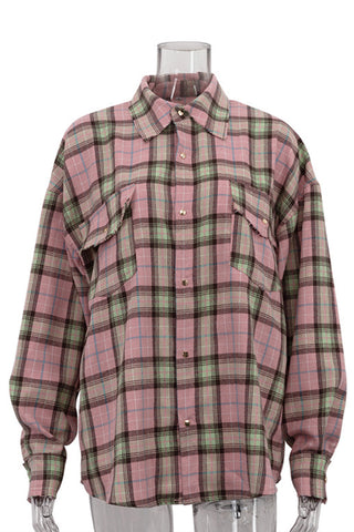 Plaid Button-Front Oversized Shirt