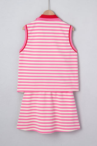 Striped Skirt Set with Polo Top