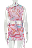 Abstract Print Two-Piece Skirt Set