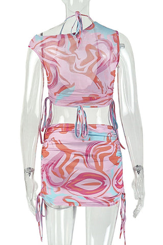 Abstract Print Two-Piece Skirt Set