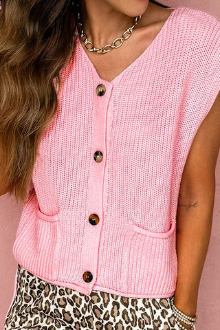 Button-Front Sleeveless Cardigan