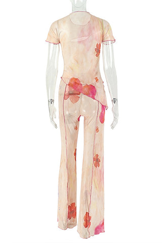 Floral Print Wide-Leg Pants Set