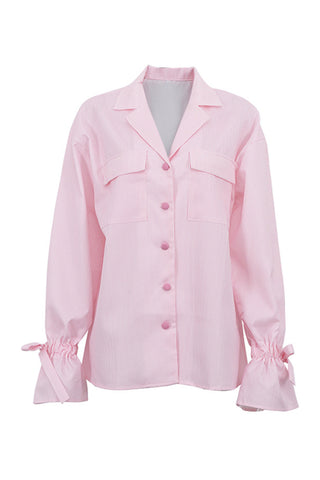 Button-Down Blouse with Tie Sleeve Detail
