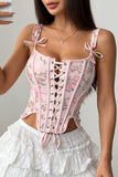Lace-Up Floral Bustier Top