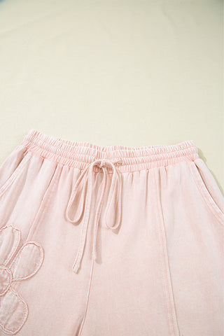 Flower Patch Knit Cropped Wide Leg Pants