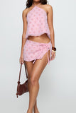 Floral Halter Crop Top and Skirt Set