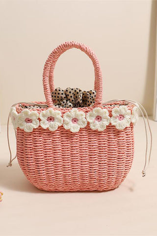 Floral-Accent Woven Handbag