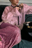 Ruffle-Trim Blouse with Tie Neck