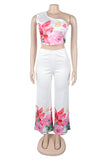 One-Shoulder Floral Pants Set