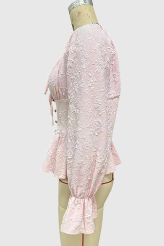 Peplum Long Sleeve Blouse with Tie-Front