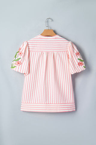 Striped Floral Sleeve Blouse