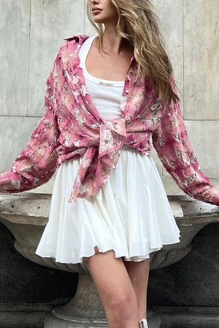 Distressed Plaid Button-Up Shirt