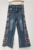 Patterned Wide-Leg Denim Jeans
