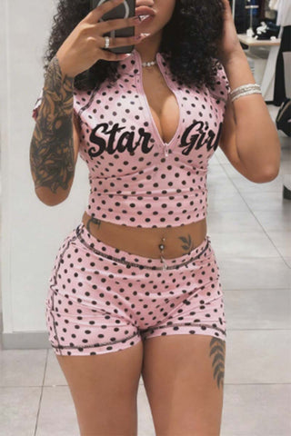 Zip-Front Polka Dot Short Set