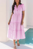 Bubble Short Sleeve Tiered Long Dress