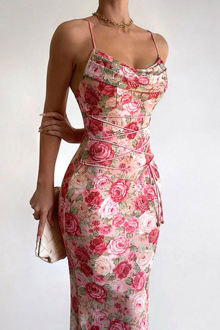 Floral Lace-Up Midi Dress
