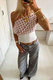 One-Shoulder Polka Dot Blouse