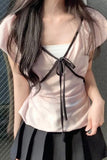 Puff Sleeve Tie Front T-Shirt
