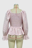 Peplum Long Sleeve Blouse with Tie-Front