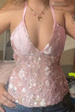 Sequin Embellished Halter Camisole Top