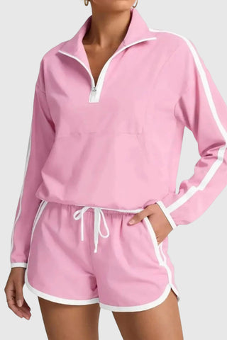Zipper-Front Casual Short Set