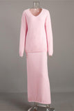 V-Neck Long Sleeve Skirt Set