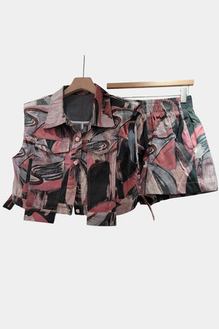 Abstract Print Vest and Shorts Set
